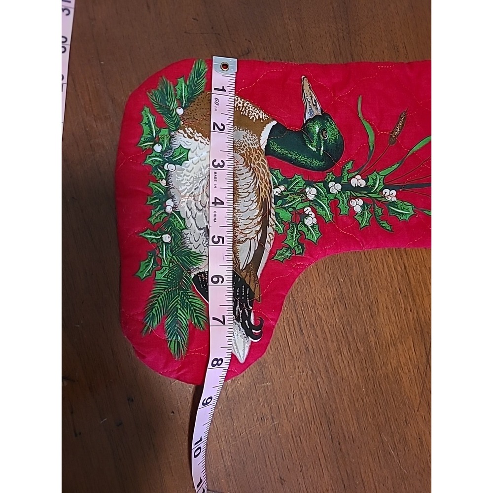 HANDMADE Christmas Stocking Colorful Duck Multicolored Quilted Fabric Mistletoe‎ - Picture 4 of 6
